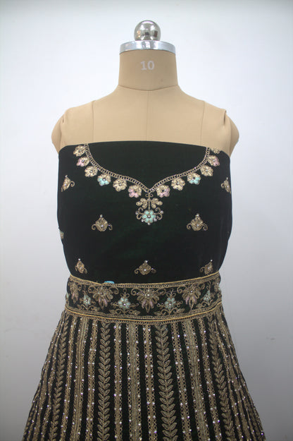 “Emerald Green Velvet Bridal Lehenga with Zardozi & Sequin Hand Embroidery” Product code-1082