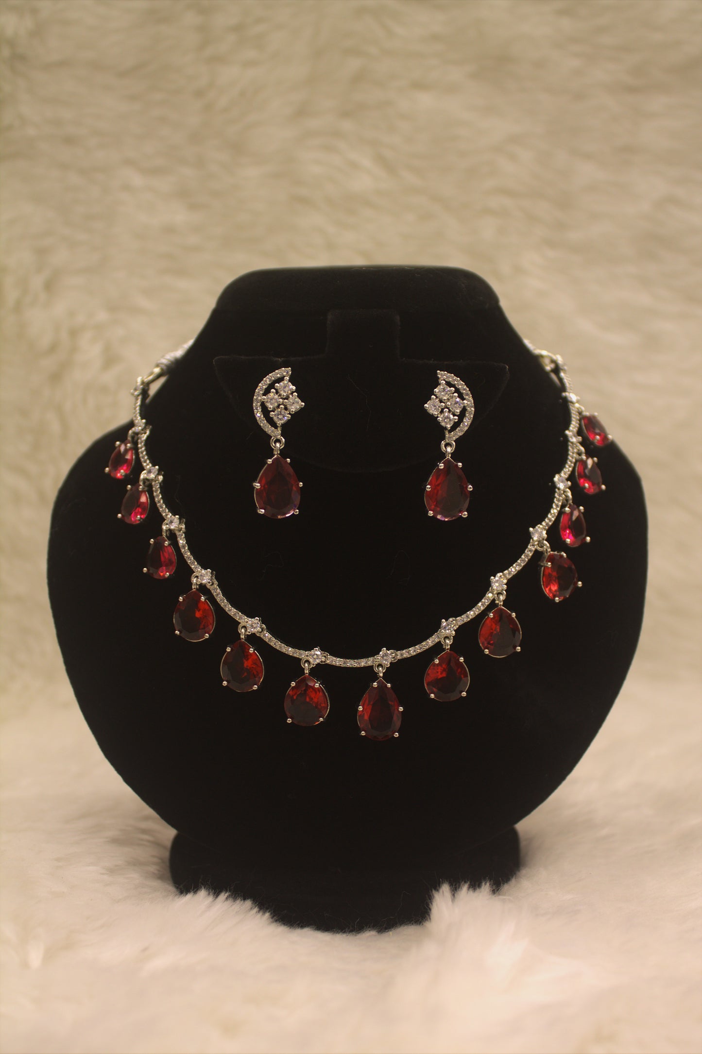 “Crimson Elegance Ruby Drop Necklace Set” Product code-6027