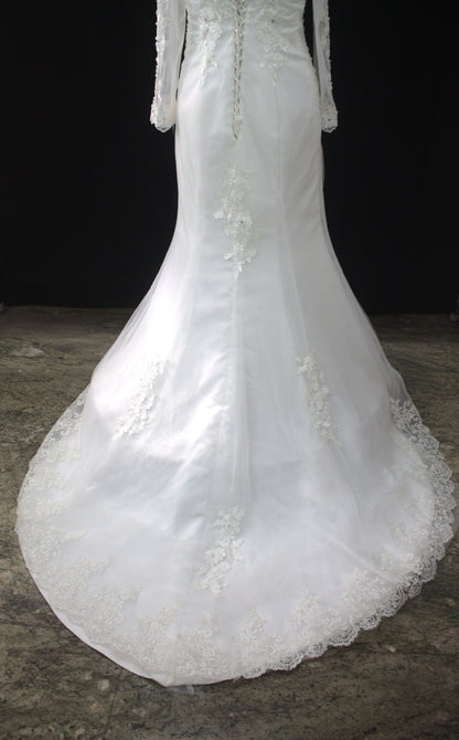 "Luxury Lace Wedding Dress – Full-Length Train, Sheer Detailing & Classic Silhouette-White Gown" Product code-2017