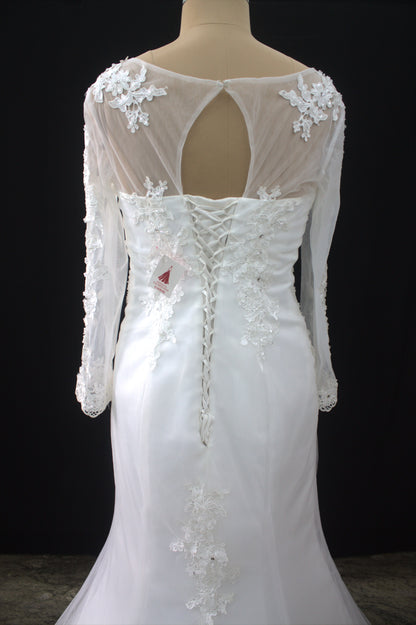 "Luxury Lace Wedding Dress – Full-Length Train, Sheer Detailing & Classic Silhouette-White Gown" Product code-2017