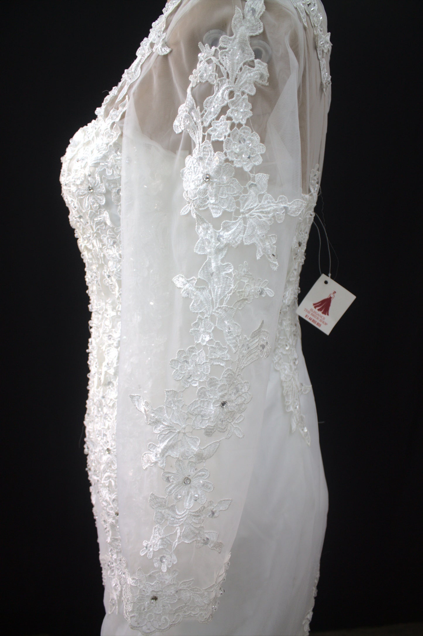 "Luxury Lace Wedding Dress – Full-Length Train, Sheer Detailing & Classic Silhouette-White Gown" Product code-2017