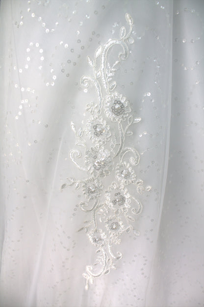 "Romantic Off-Shoulder Lace Bridal Gown with Elegant A-Line Design and Delicate Beading White Gown" Product code-2011