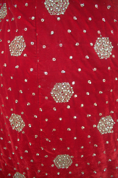 “Crimson Red Velvet Bridal Lehenga with Intricate Zari & Sequin Embroidery” Product code-1226