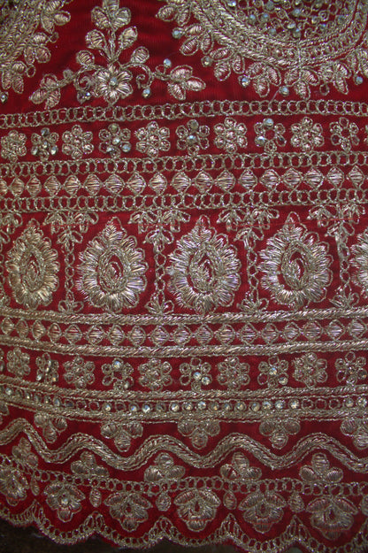 “Crimson Red Velvet Bridal Lehenga with Intricate Zari & Sequin Embroidery” Product code-1226