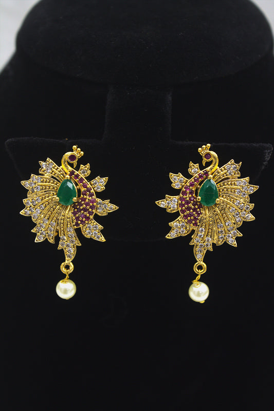 "Regal Peacock Emerald Gold-Plated Necklace & Earring Set" Product code-6013