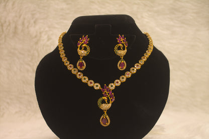 "Royal Ruby Crystal Drop Necklace & Earring Set" Product code-6015