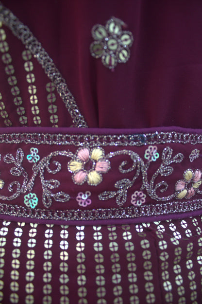 “Plum Velvet Bridal Lehenga with Sequin & Floral Embroidery Work” Product code-1260