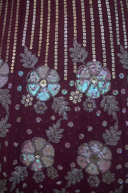 “Plum Velvet Bridal Lehenga with Sequin & Floral Embroidery Work” Product code-1260