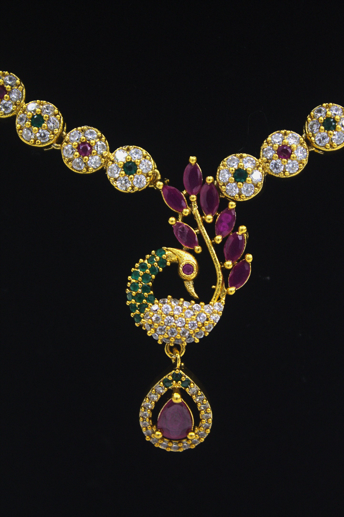 "Royal Ruby Crystal Drop Necklace & Earring Set" Product code-6015