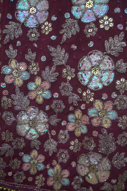 “Plum Velvet Bridal Lehenga with Sequin & Floral Embroidery Work” Product code-1260