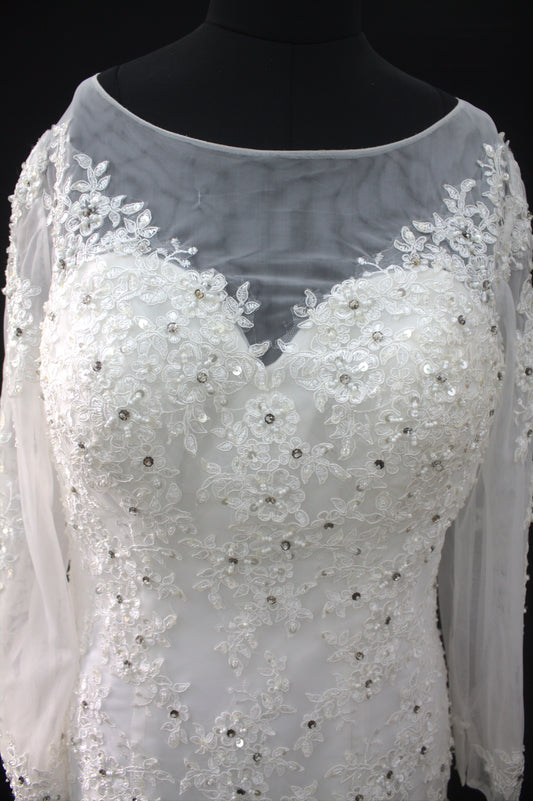 "Isabella Illusion Neck Mermaid Wedding Gown with Lace Appliqués & Beaded Embellishments-White Gown" Product code-2014