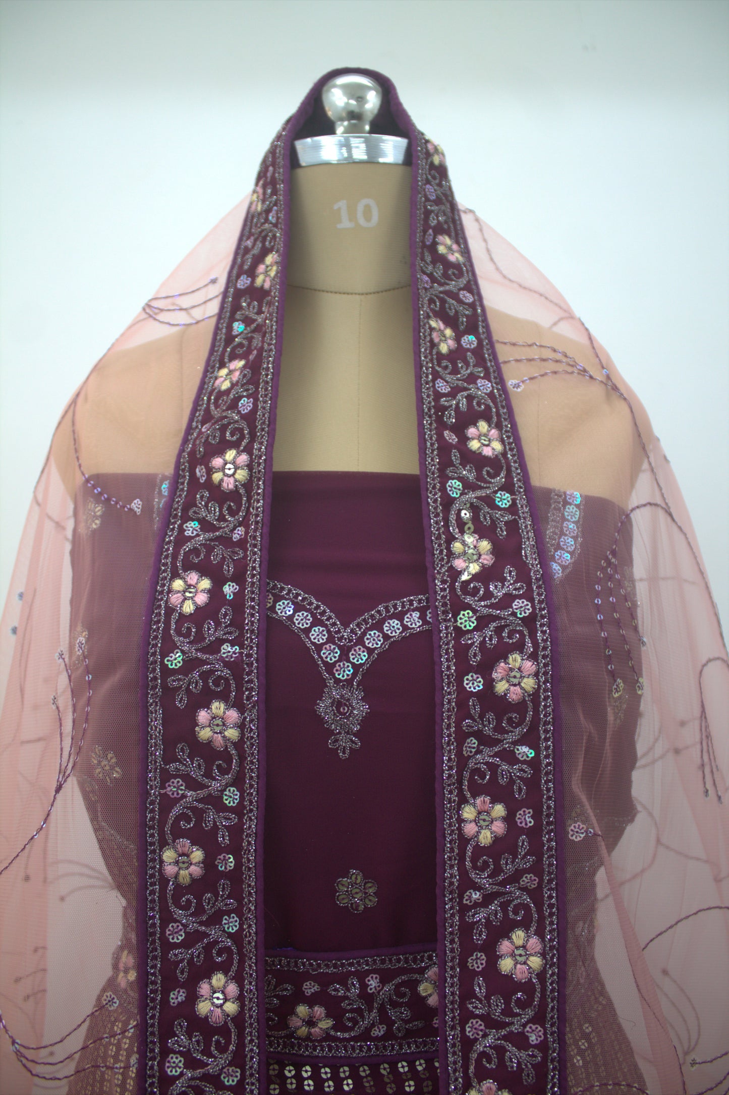 “Plum Velvet Bridal Lehenga with Sequin & Floral Embroidery Work” Product code-1260