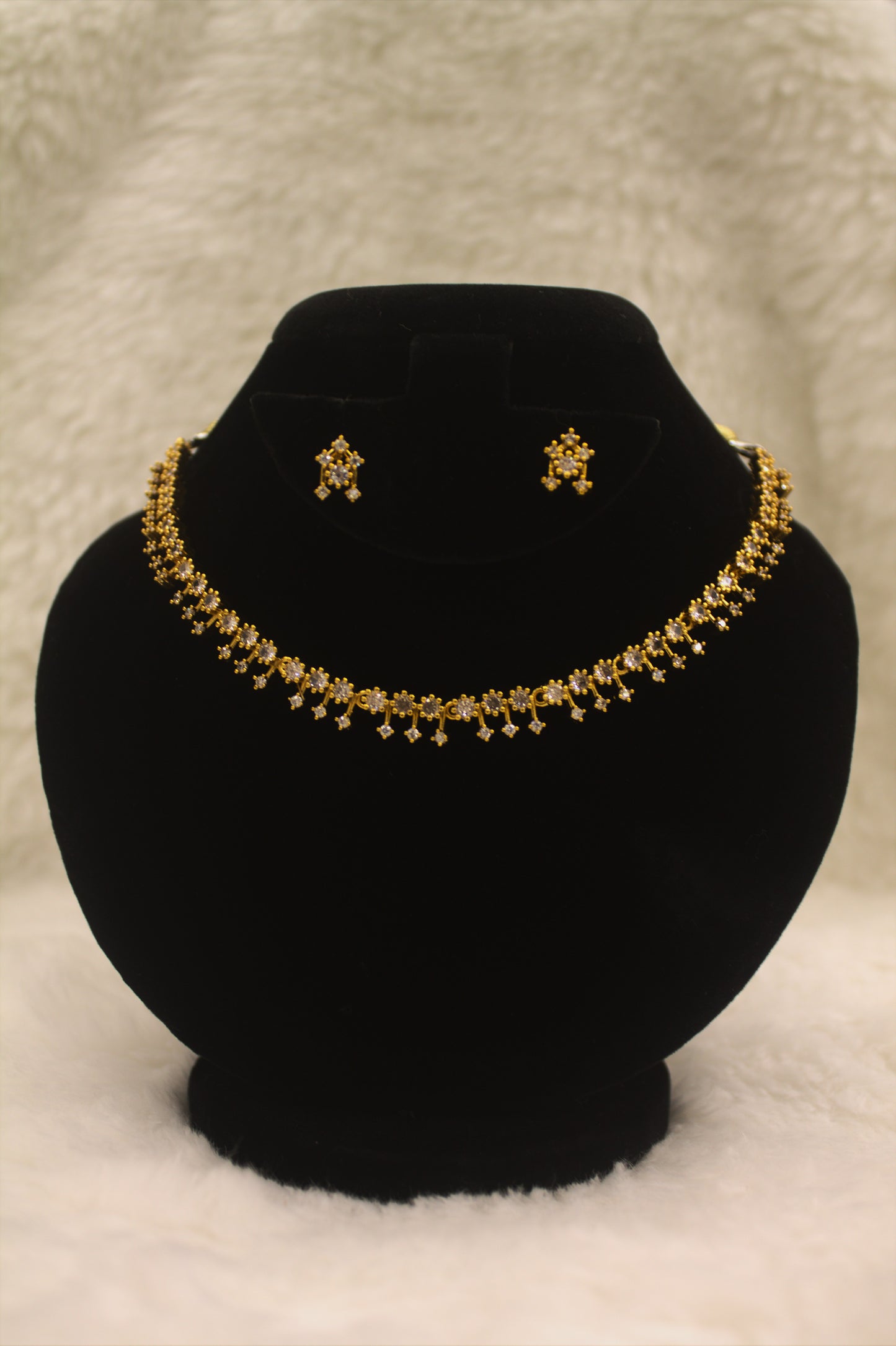 "Regal Bloom CZ Necklace Set – Gold-Plated Bridal Jewelry" Product code-6314