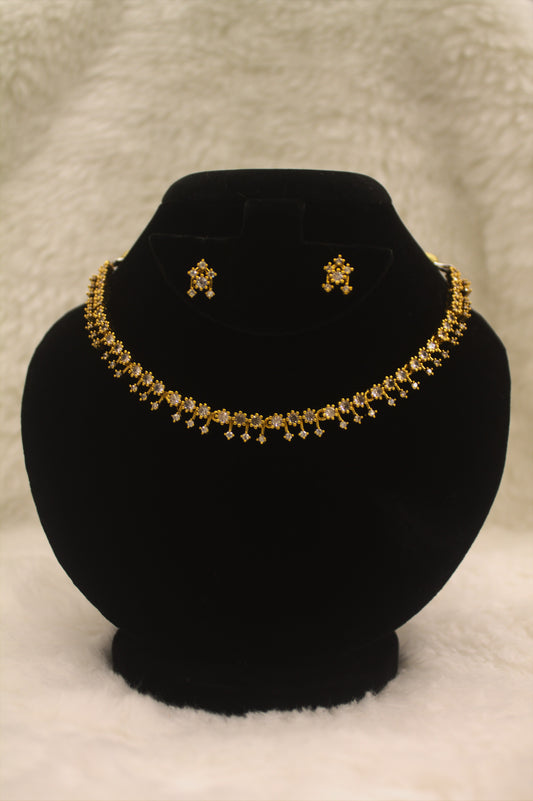 "Regal Bloom CZ Necklace Set – Gold-Plated Bridal Jewelry" Product code-6314