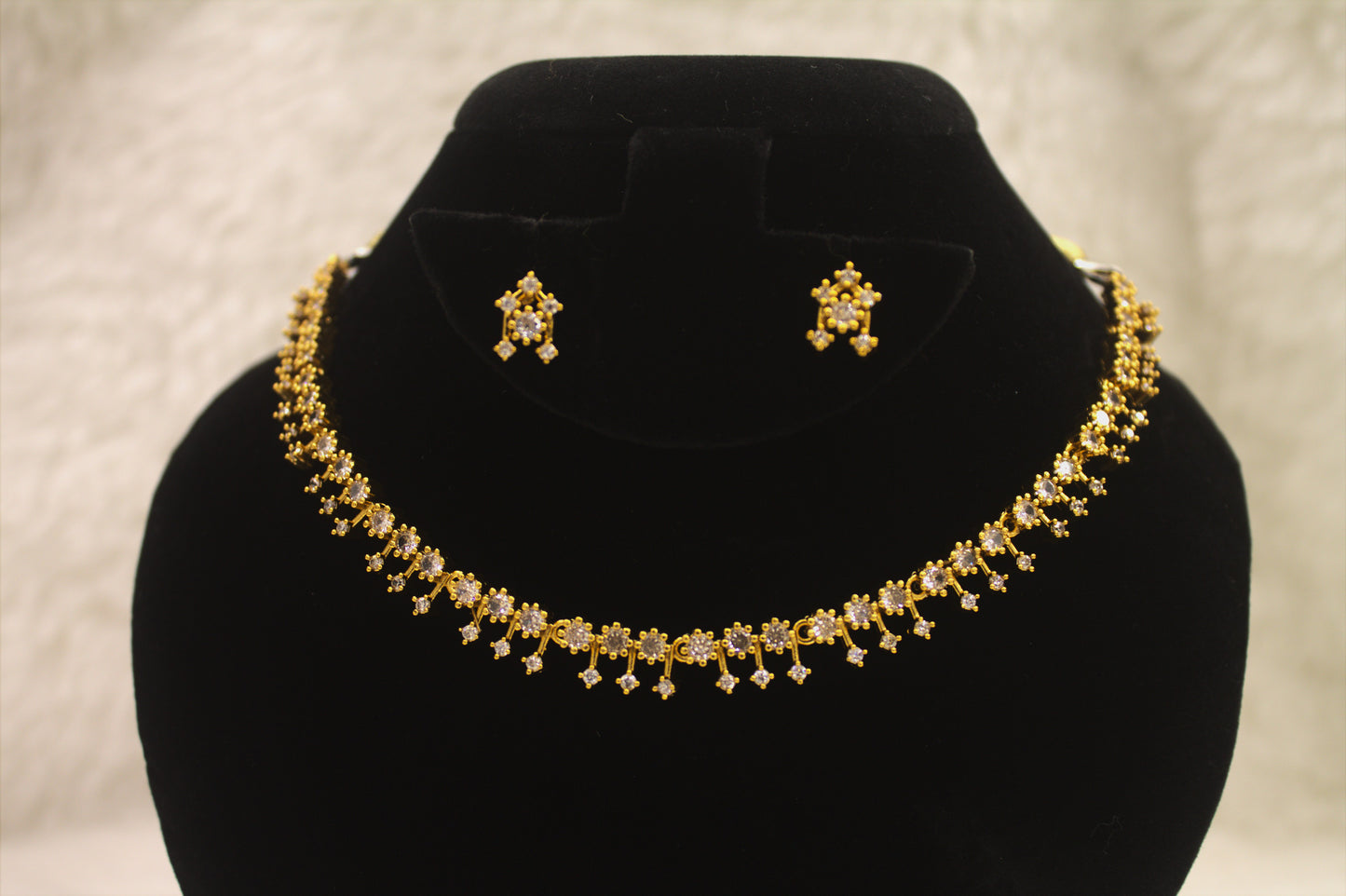 "Regal Bloom CZ Necklace Set – Gold-Plated Bridal Jewelry" Product code-6314