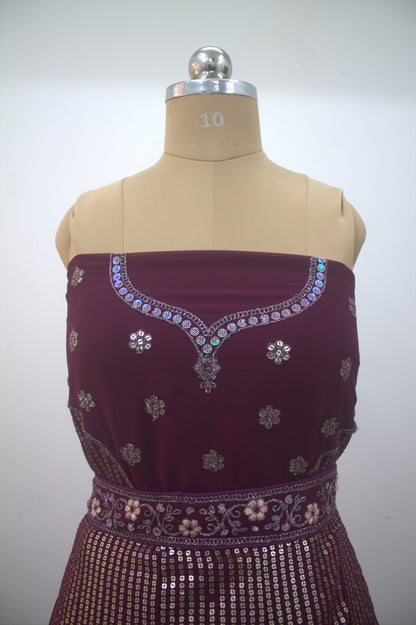 “Plum Velvet Bridal Lehenga with Sequin & Floral Embroidery Work” Product code-1260