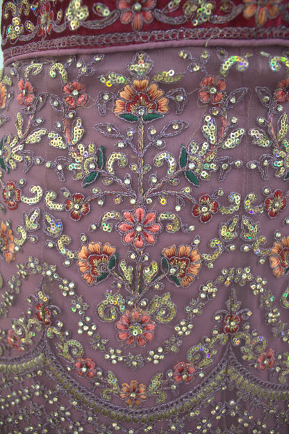 “Rose Pink Velvet Bridal Lehenga with Paisley Motifs & Heavy Zari Embroidery” Product code-1095