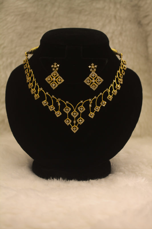 “Gold-Plated Geometric CZ Necklace & Earrings Set” Product code-6339