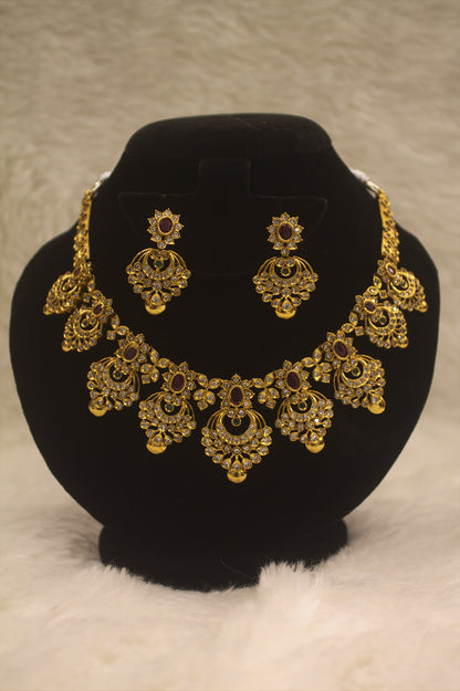 "Antique Gold Ruby Chandelier Necklace & Earring Set" Product code-6029