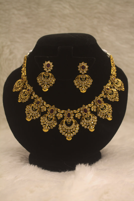 "Antique Gold Ruby Chandelier Necklace & Earring Set" Product code-6029