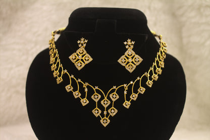 “Gold-Plated Geometric CZ Necklace & Earrings Set” Product code-6339