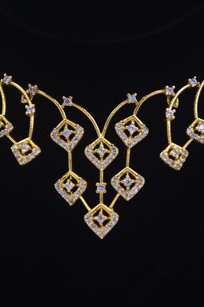 “Gold-Plated Geometric CZ Necklace & Earrings Set” Product code-6339