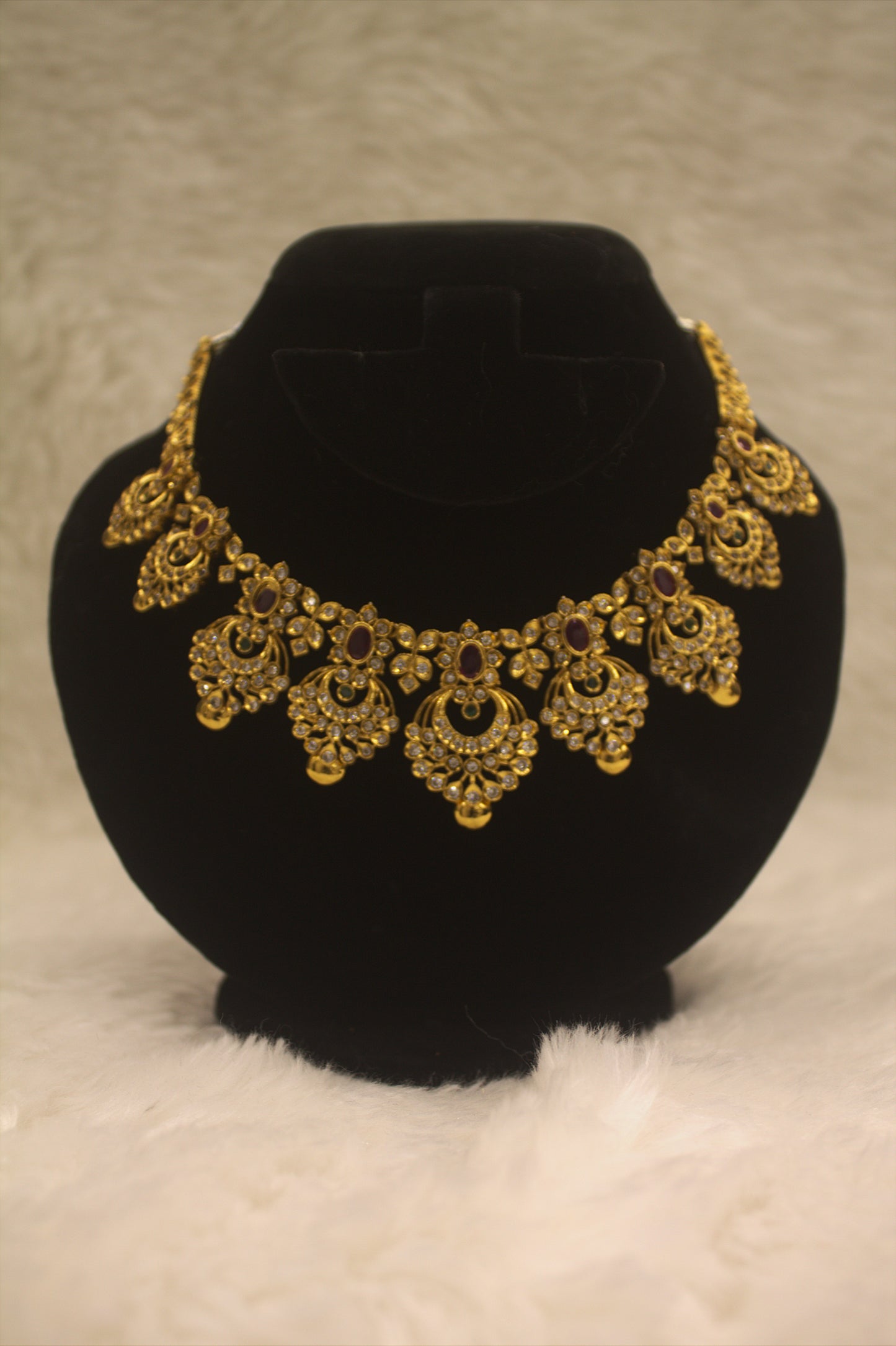 "Antique Gold Ruby Chandelier Necklace & Earring Set" Product code-6029