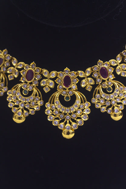 "Antique Gold Ruby Chandelier Necklace & Earring Set" Product code-6029