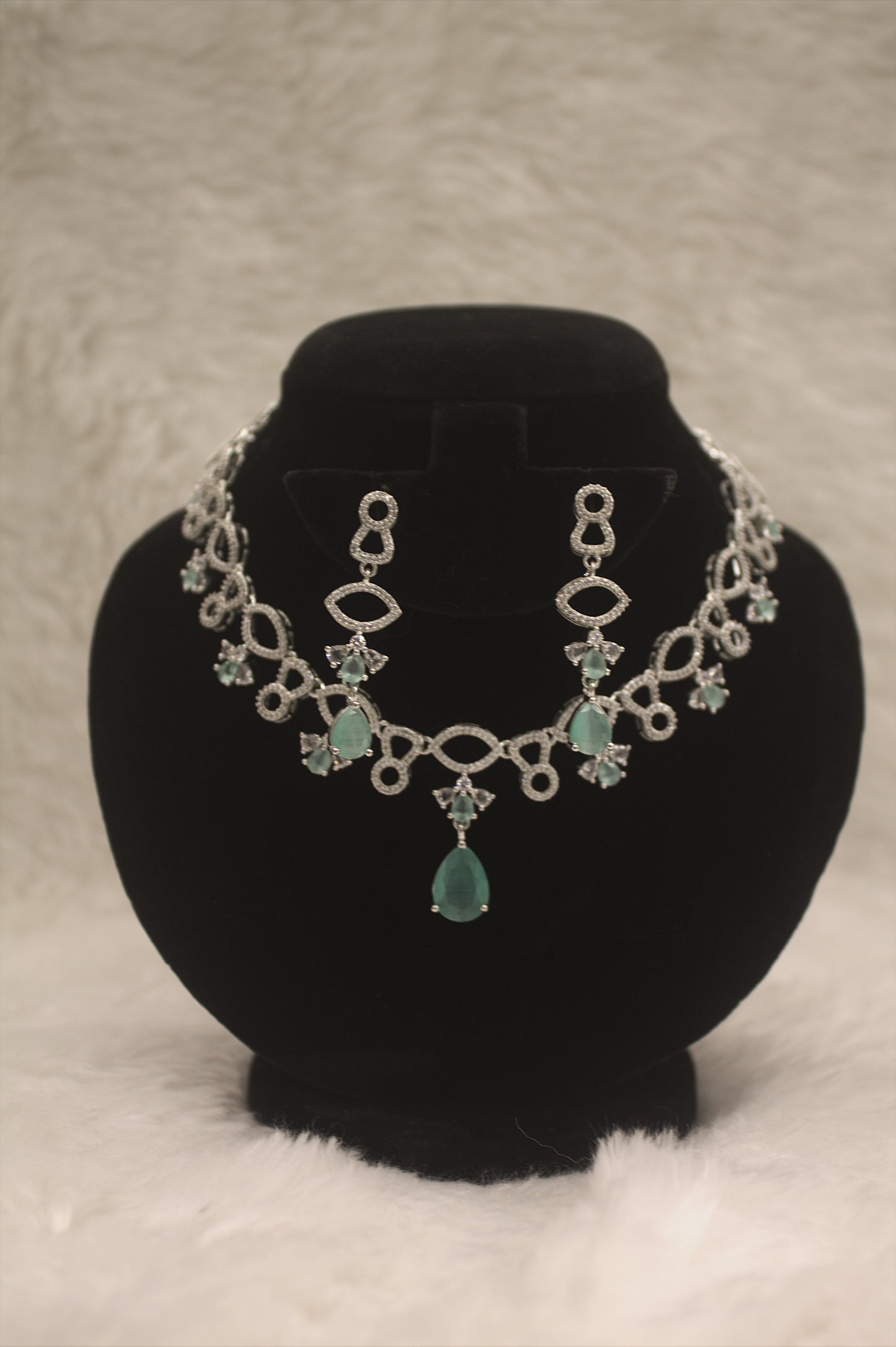 "Emerald Ice Crystal Drop Necklace & Earring Set" Product code-6033