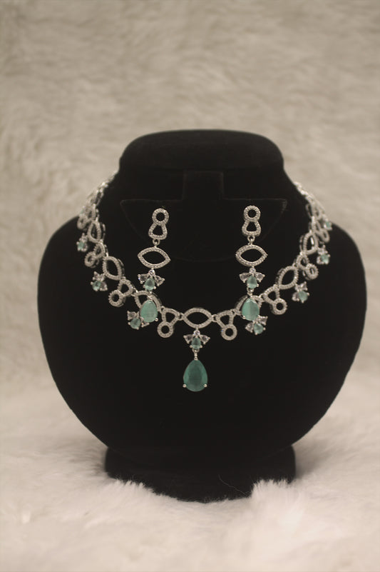 "Emerald Ice Crystal Drop Necklace & Earring Set" Product code-6033