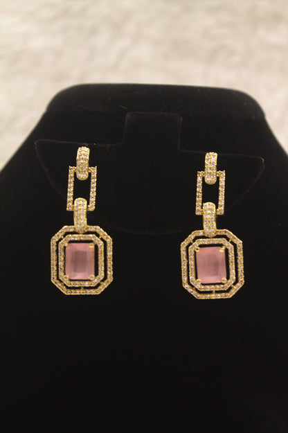 “Royal Pink CZ Stone Gold-Plated Necklace & Earrings Set” Product code-6313