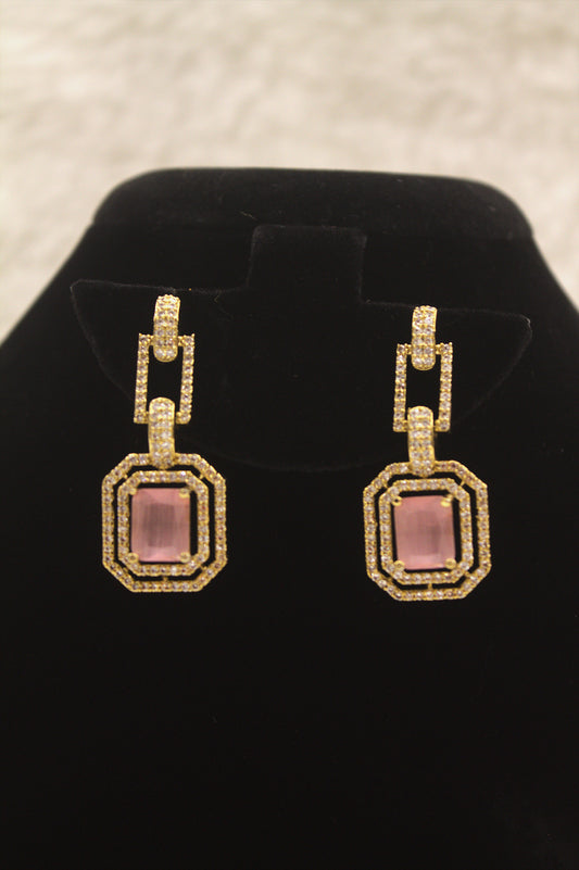 “Royal Pink CZ Stone Gold-Plated Necklace & Earrings Set” Product code-6313