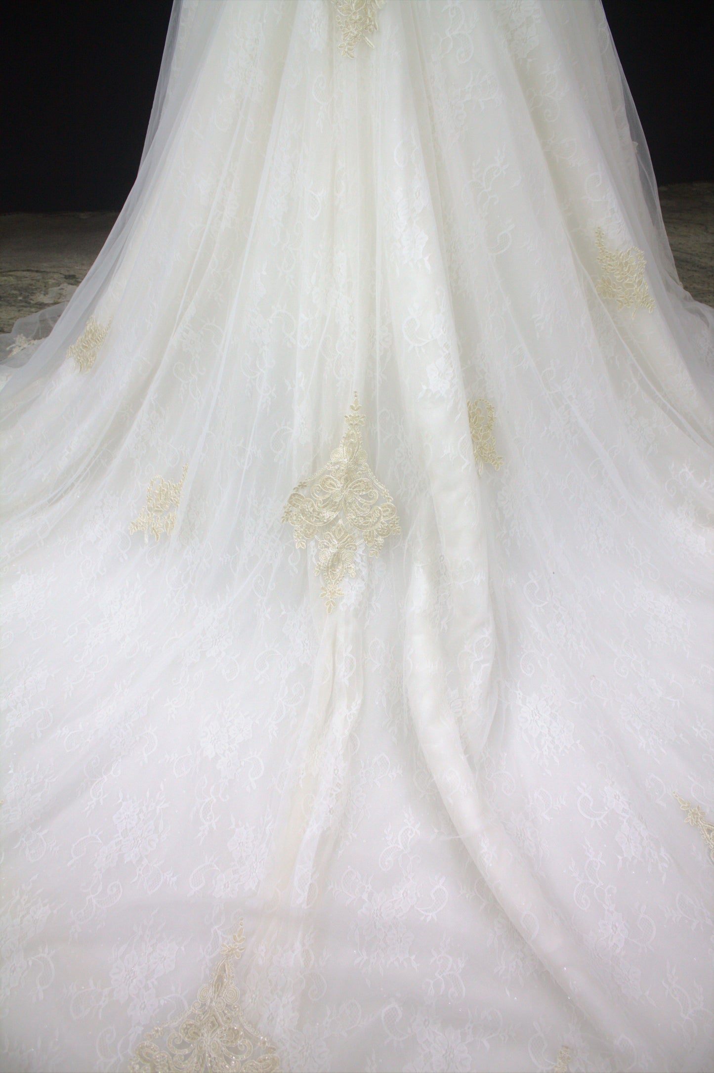 “Evelyn Royal Ball Gown Bridal Dress with Intricate Lace Detailing and Long Train-White Gown” Product code-2090
