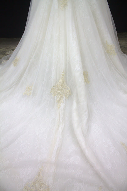 “Evelyn Royal Ball Gown Bridal Dress with Intricate Lace Detailing and Long Train-White Gown” Product code-2090