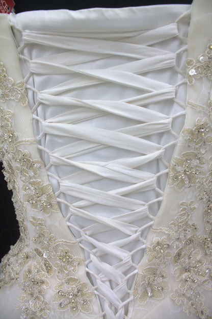 “Evelyn Royal Ball Gown Bridal Dress with Intricate Lace Detailing and Long Train-White Gown” Product code-2090