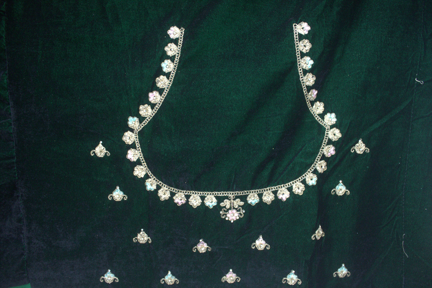 “Emerald Green Velvet Bridal Lehenga with Zardozi & Sequin Hand Embroidery” Product code-1082