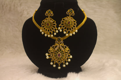 “Traditional Gold-Plated Bridal Necklace Set with Pearls & Earrings” Product code-6012