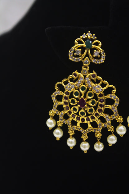“Traditional Gold-Plated Bridal Necklace Set with Pearls & Earrings” Product code-6012