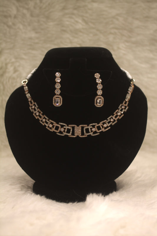 “Elegant Silver Crystal Choker Necklace & Drop Earring Set” Product code-6041