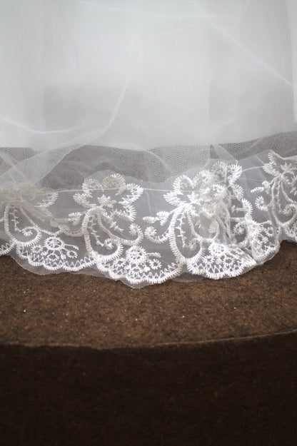 "White Beaded Tulle Ball Gown Wedding Dress with Sheer Sleeves & Lace Appliqués-White Gowns" Product code-2003