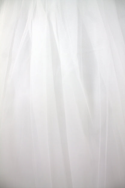 "Classic White Tulle Ball Gown Wedding Dress with Structured Bodice, Satin Waistband & Short Puff Sleeves-White Gown" Product code-2095