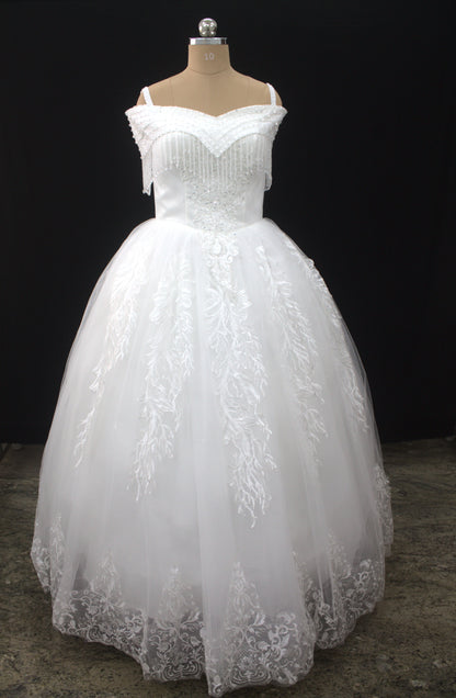 "Celestial Elegance Off-Shoulder Ball Gown with Beaded Fringe White Gown" Product code-2089