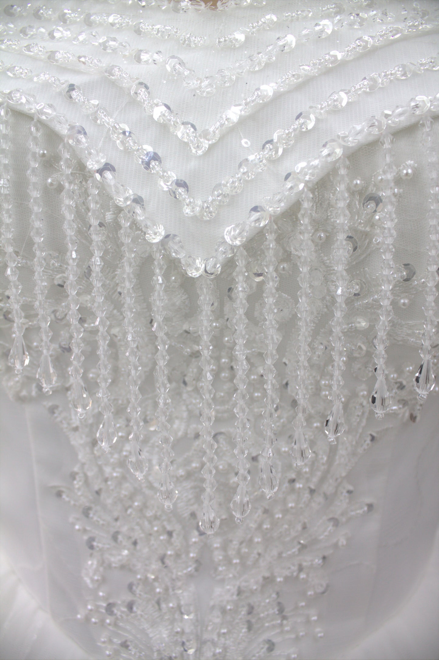 "Celestial Elegance Off-Shoulder Ball Gown with Beaded Fringe White Gown" Product code-2089