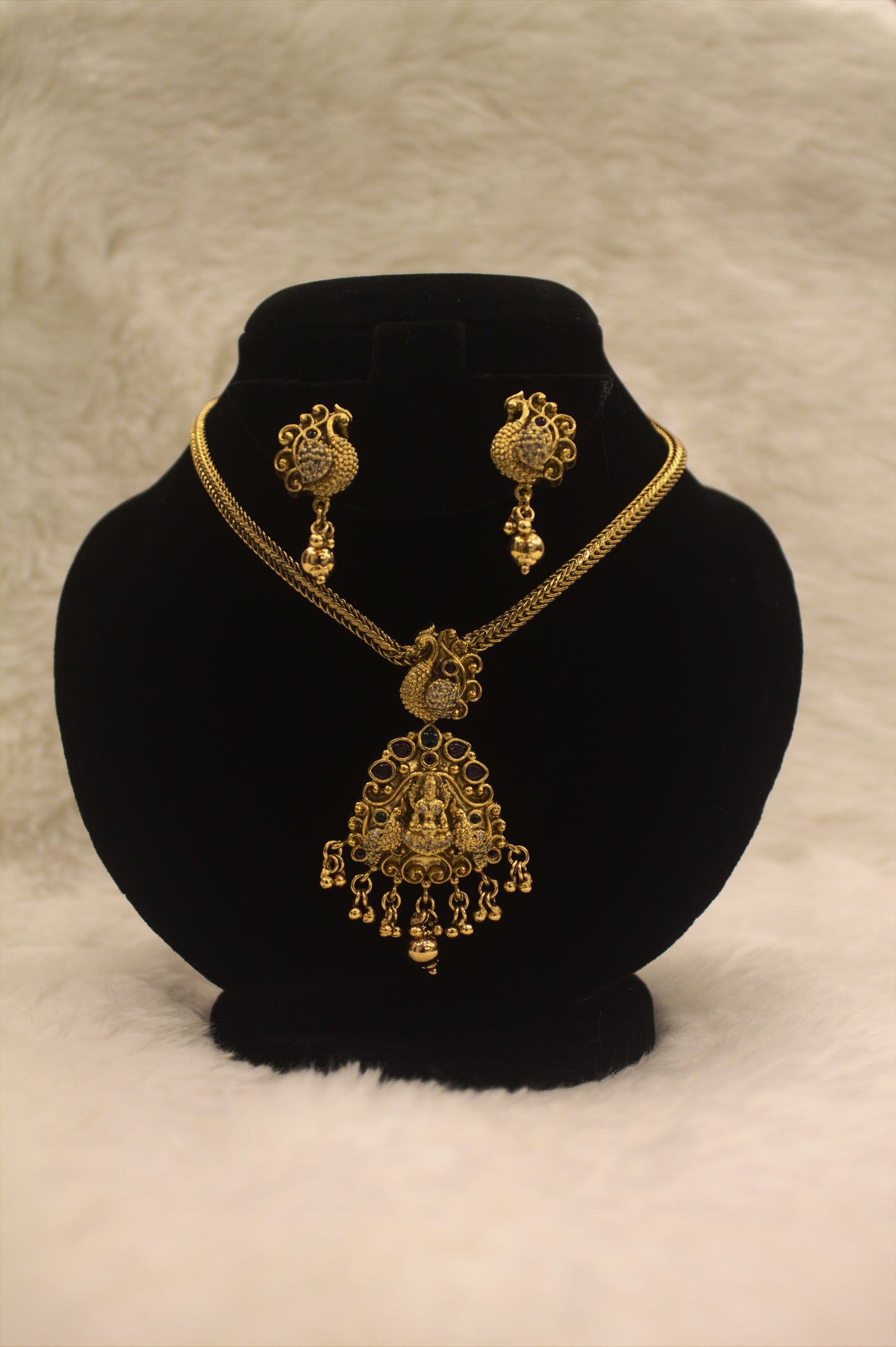 "Antique Lakshmi Temple Necklace Set with Peacock Motifs" Product code-6315