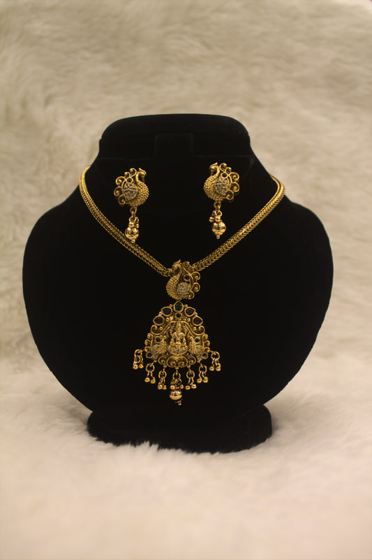 "Antique Lakshmi Temple Necklace Set with Peacock Motifs" Product code-6315