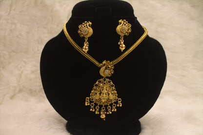 "Antique Lakshmi Temple Necklace Set with Peacock Motifs" Product code-6315