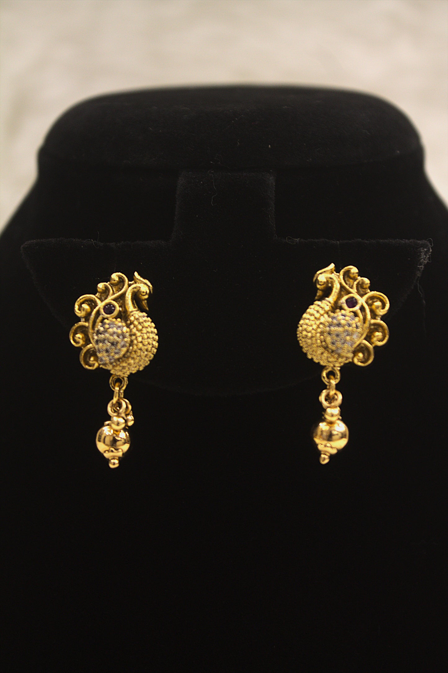 "Antique Lakshmi Temple Necklace Set with Peacock Motifs" Product code-6315