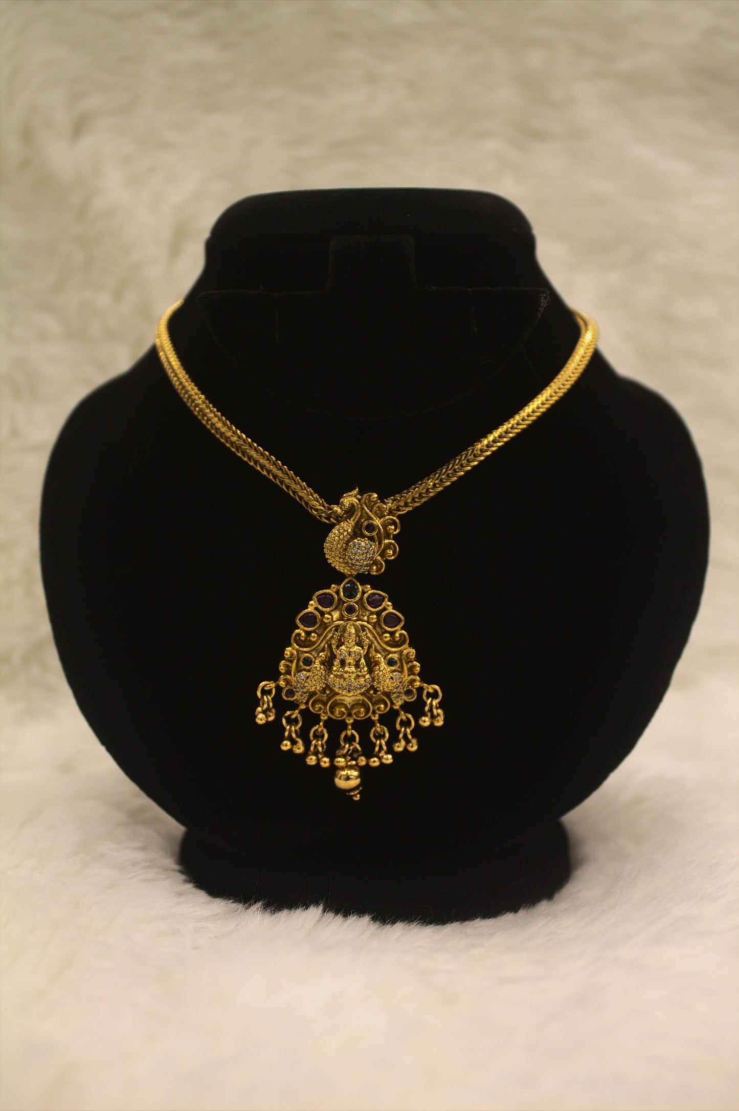 "Antique Lakshmi Temple Necklace Set with Peacock Motifs" Product code-6315