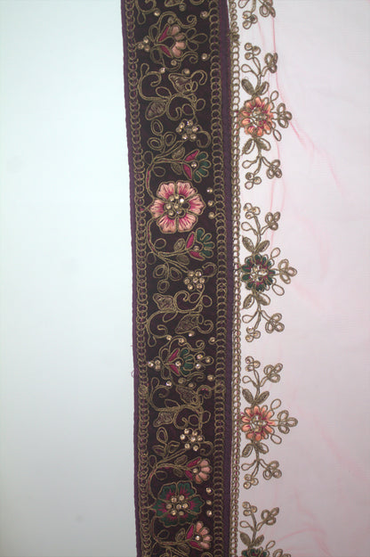 “Plum Velvet Bridal Lehenga with Intricate Floral Embroidery & Net Dupatta” Product code-1310