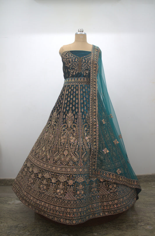 “Emerald Majesty Heavy Embroidered Bridal Lehenga with Sequins & Zari Work” Product code-1247